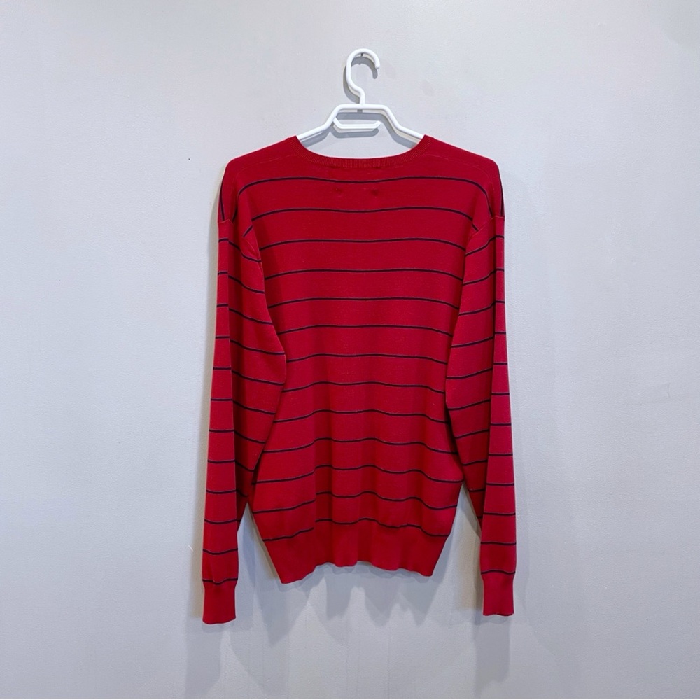 Ralph Lauren Red V-Neck Sweater with Black Stripes - Picture 6 of 6